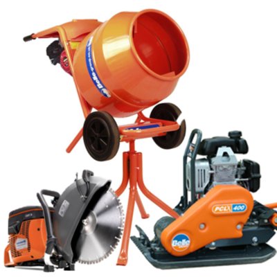 Cement Mixer, Disc Cutter & Vibrating Plate Package Hire Bishop-Auckland